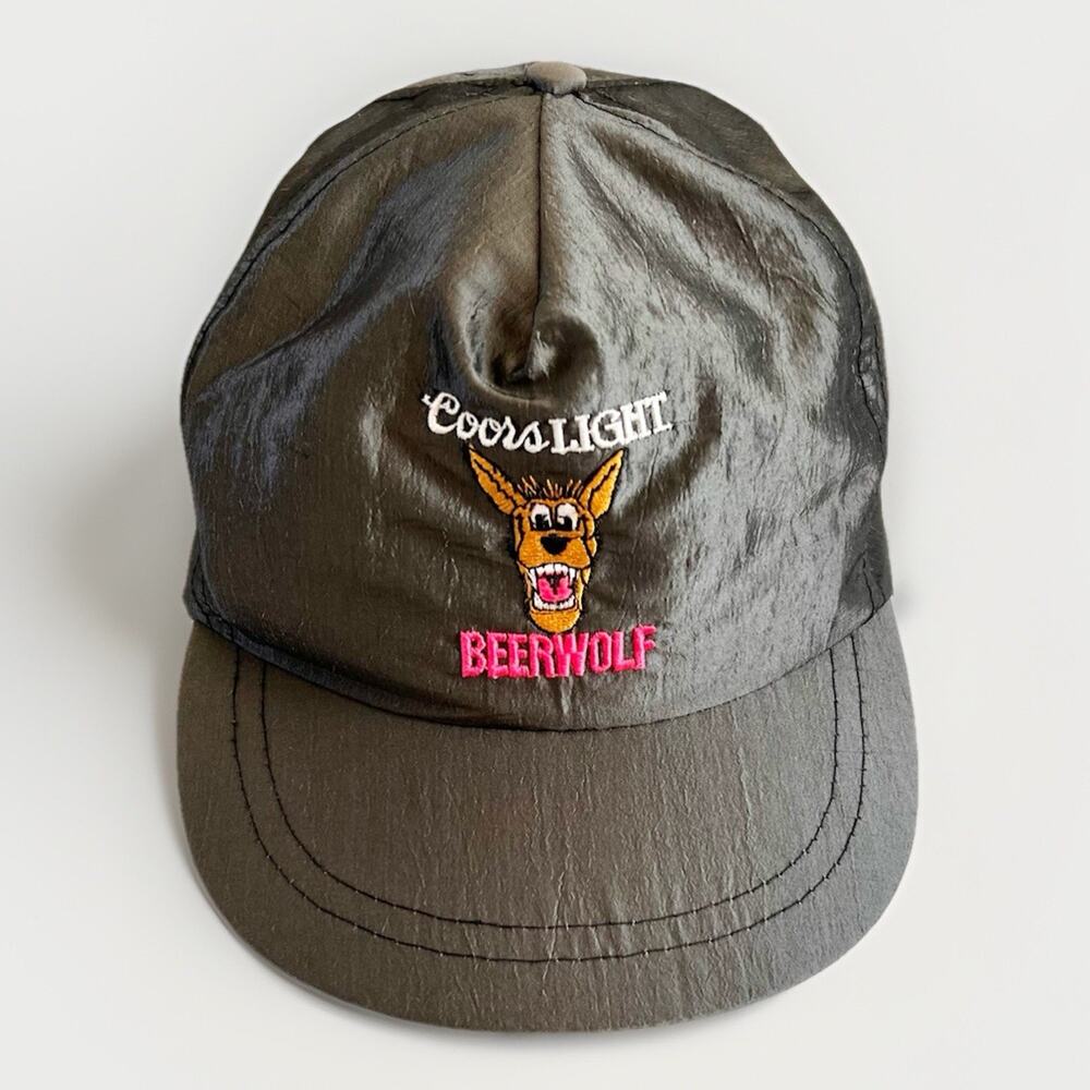 Vintage Coors Light Beerwolf Black Nylon Snapback Hat Cap Adjustable 80s 90s